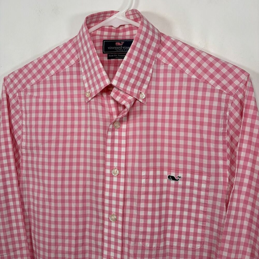 Vineyard Vines Slim Fit Tucker Button Down Shirt Mens Size XS Pink Gingham Check